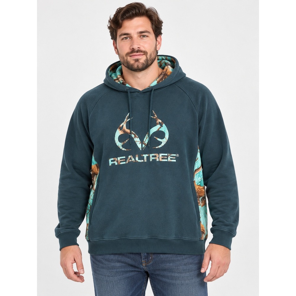Realtree Hoodie Mens Size XL Teal Camouflage Logo Graphic Pullover Sweatshirt